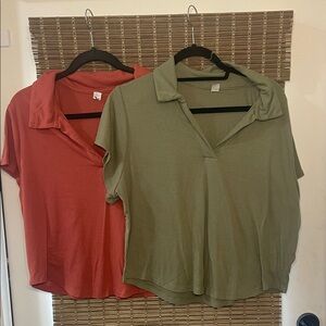 Set of 2 Old Navy ultra lite Women's Button Down Shirts - Olive and Coral